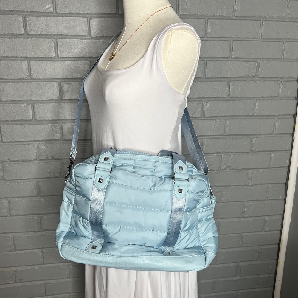 CYNTHIA ROWLEY Light Blue Nylon Channel Weekender - Picture 3 of 16